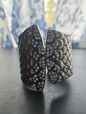 Crystal-Accent Black Scallop Cuff Bracelet